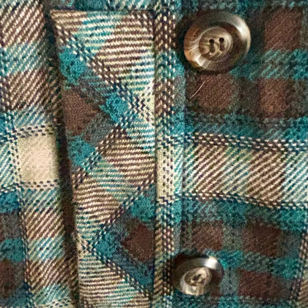 Stetson Teal and Brown Plaid Pea Coat - Picture 5 of 6